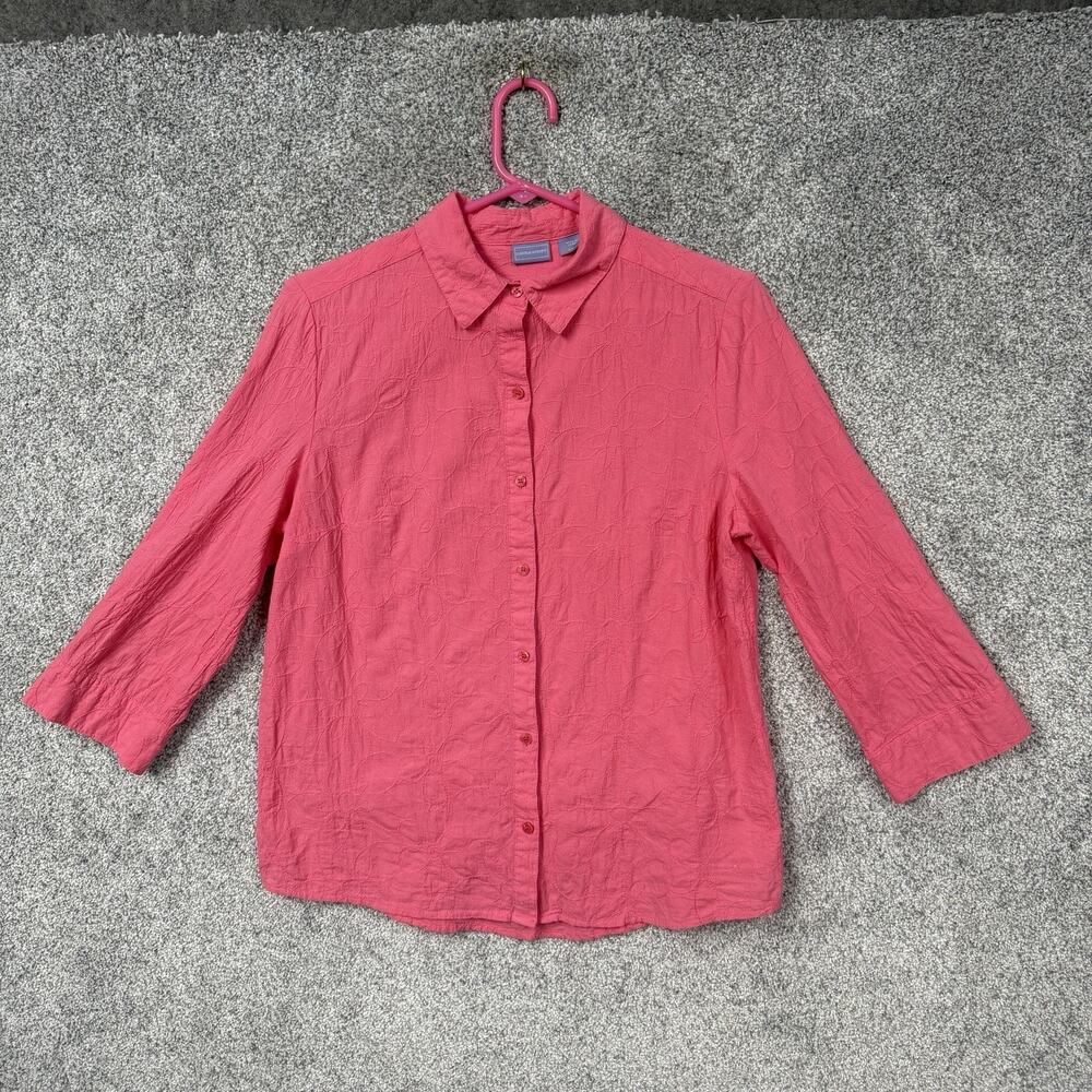Laura Scott Button‎ Front Blouse M Embroidery Coastal Grandmother Cottagecore